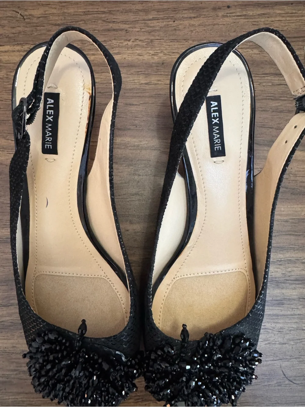 Alex Marie Slingback Jeweled Peep-Toe Heels